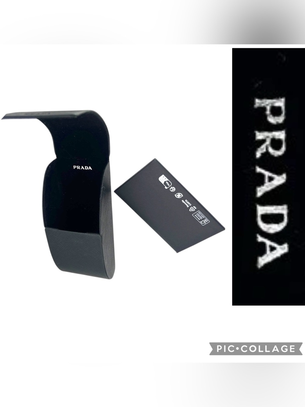 Prada sunglasses case black hard shop flip top lined dust clothe